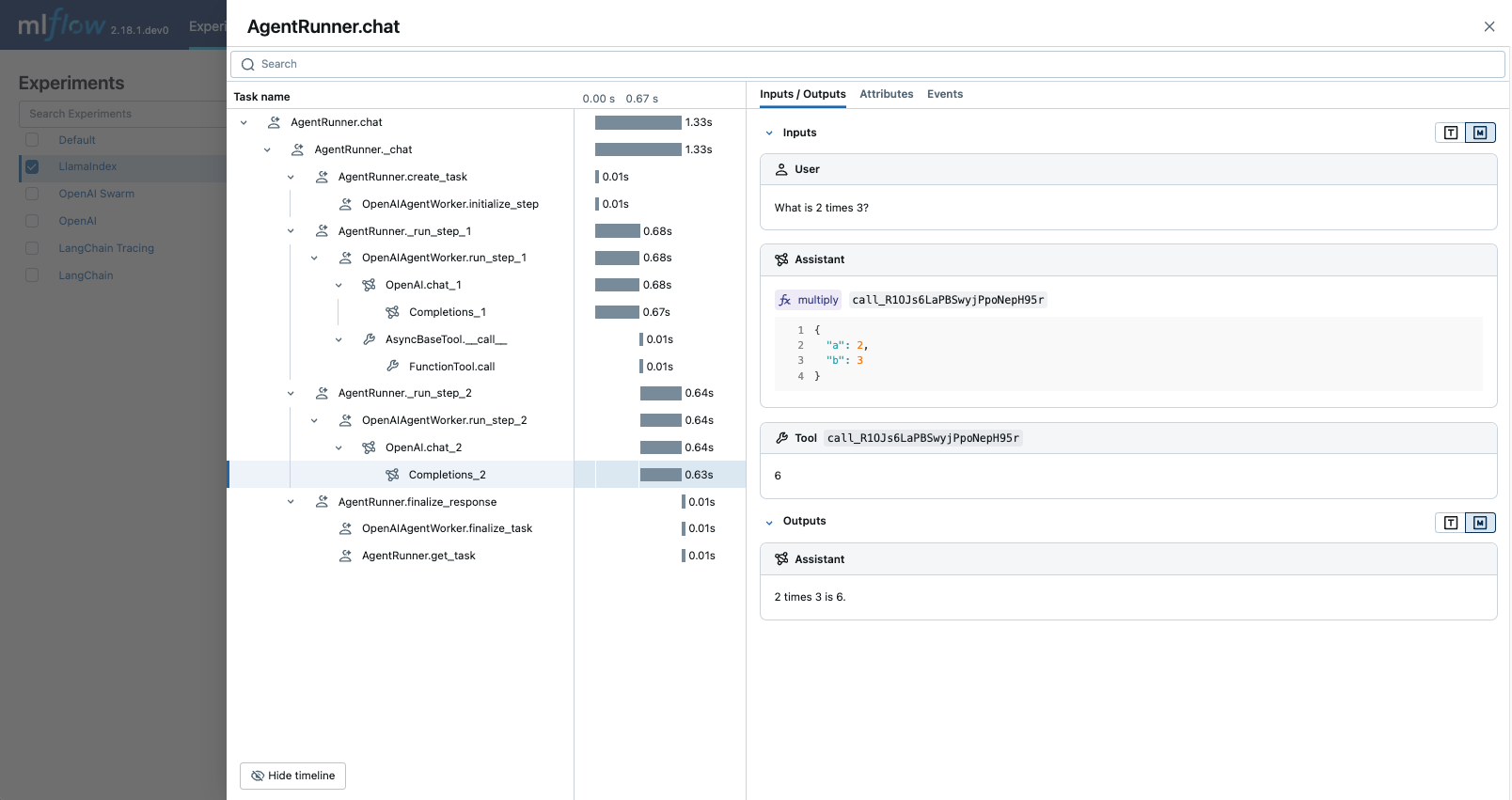 Trace view in MLflow UI