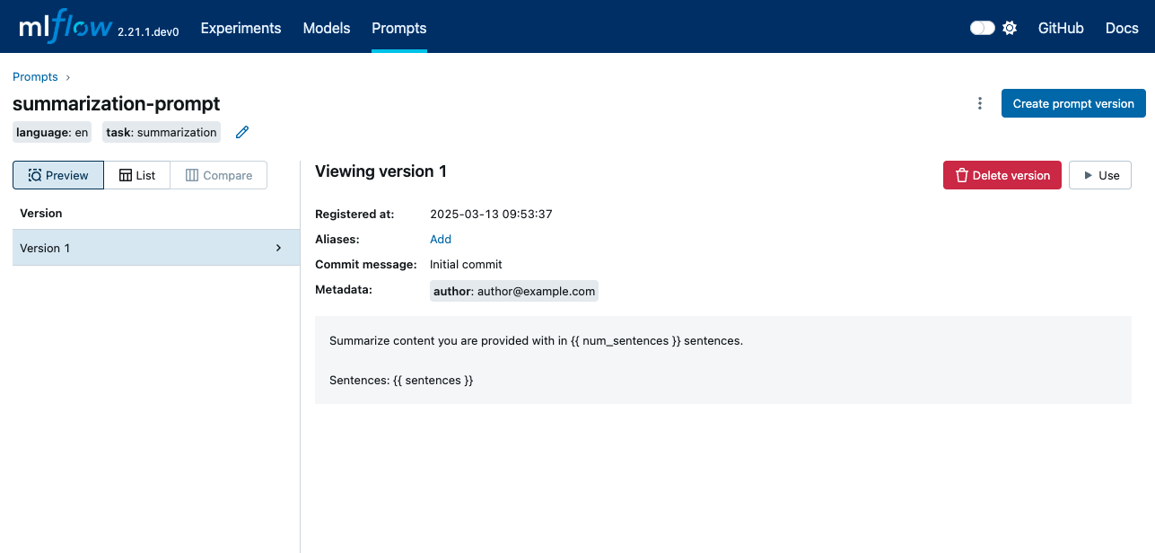 Registered Prompt in UI